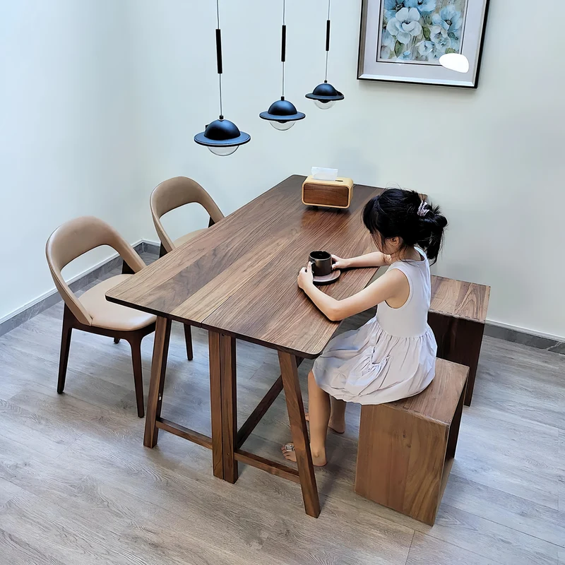 Table de salle à manger pliante en bois massif avec plateau et pieds pliables