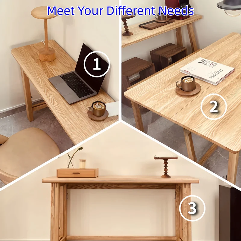 Table de salle à manger pliante en bois massif avec plateau et pieds pliables