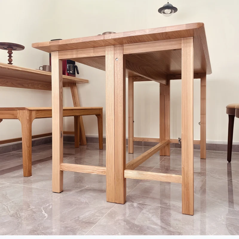 Table de salle à manger pliante en bois massif avec plateau et pieds pliables