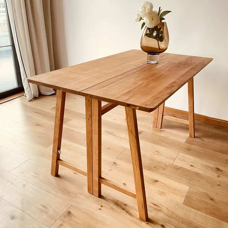 Table de salle à manger pliante en bois massif avec plateau et pieds pliables