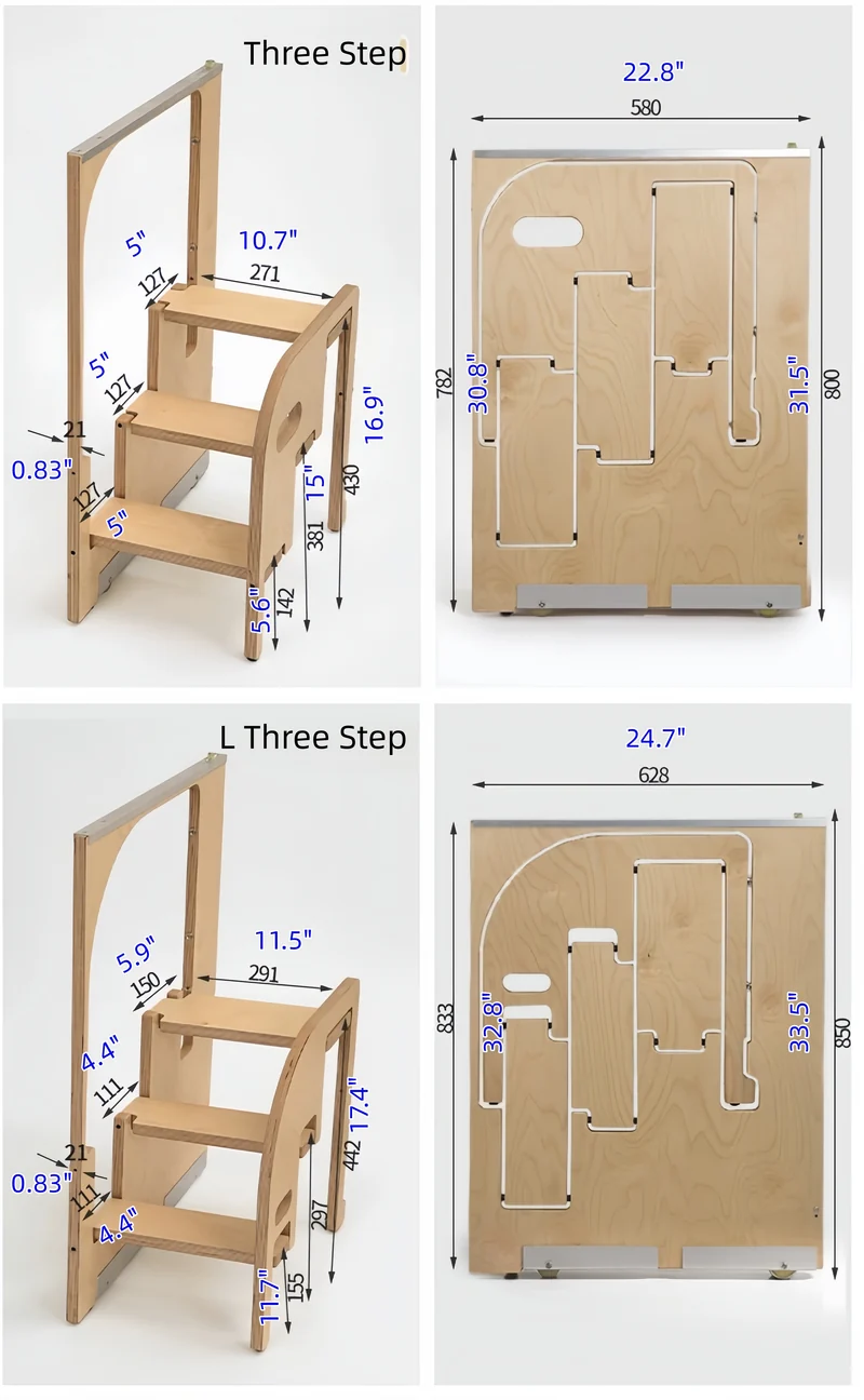 Tabouret pliant ultra-mince en contreplaqué marine avec marchepied dissimulé