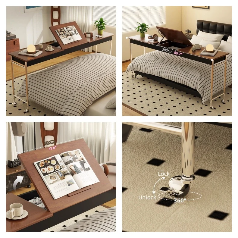 Table de lit avec plateau inclinable et roulettes universelles
