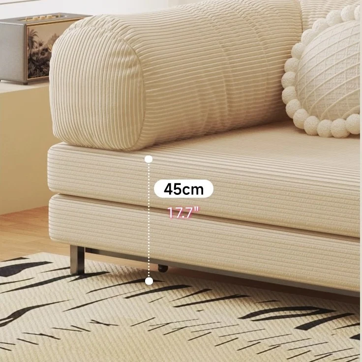 Canapé-lit rembourré en tissu velours côtelé avec cadre en métal