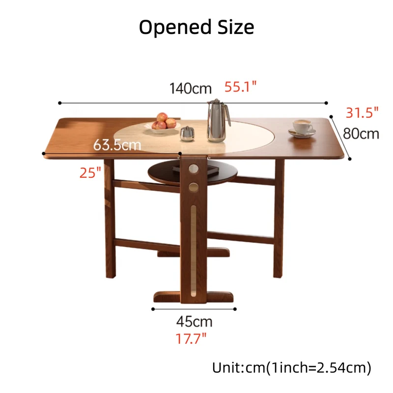 Table à manger à deux abattants en bois massif avec plateau en pierre frittée