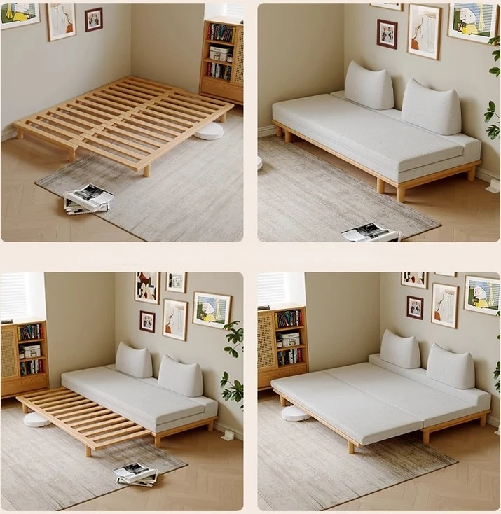 Canapé-lit Tatami à cadre en bois massif avec coussin de dossier à bascule