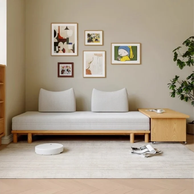 Canapé-lit Tatami à cadre en bois massif avec coussin de dossier à bascule