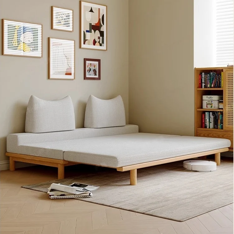 Canapé-lit Tatami à cadre en bois massif avec coussin de dossier à bascule
