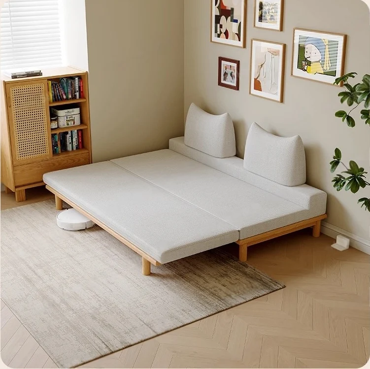 Canapé-lit Tatami à cadre en bois massif avec coussin de dossier à bascule