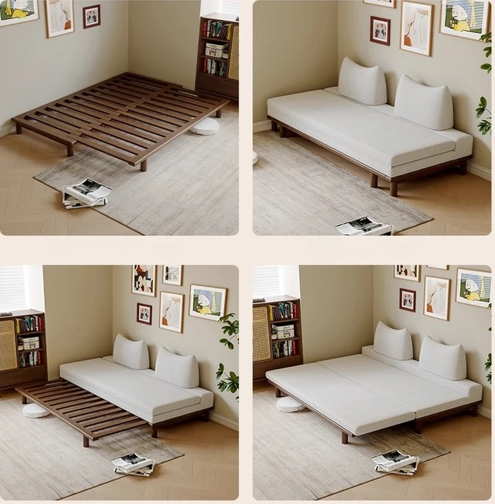 Canapé-lit Tatami à cadre en bois massif avec coussin de dossier à bascule