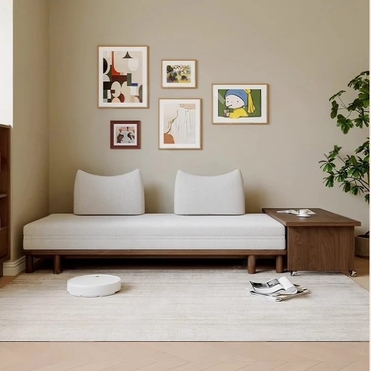 Canapé-lit Tatami à cadre en bois massif avec coussin de dossier à bascule