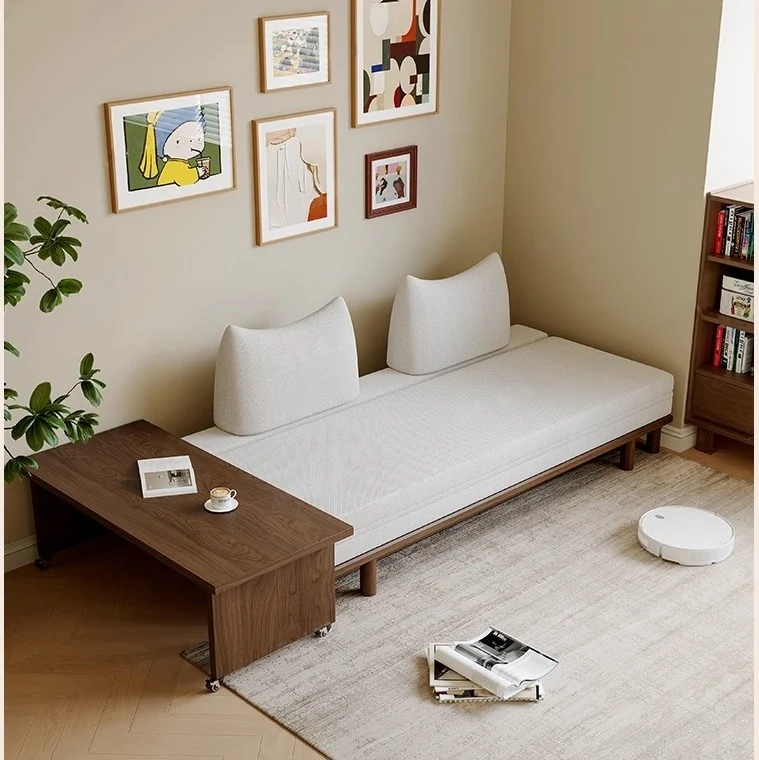 Canapé-lit Tatami à cadre en bois massif avec coussin de dossier à bascule