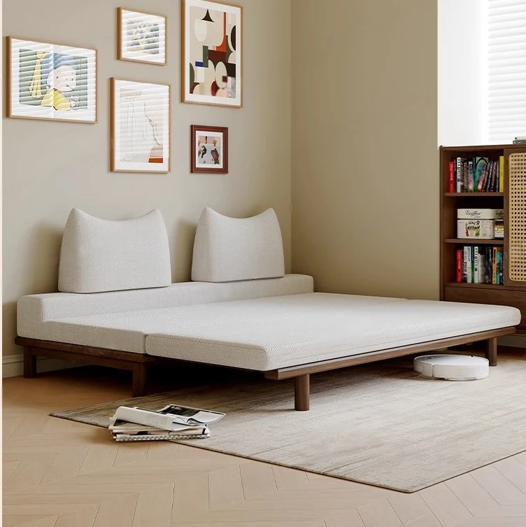 Canapé-lit Tatami à cadre en bois massif avec coussin de dossier à bascule