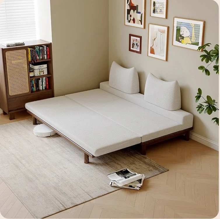 Canapé-lit Tatami à cadre en bois massif avec coussin de dossier à bascule
