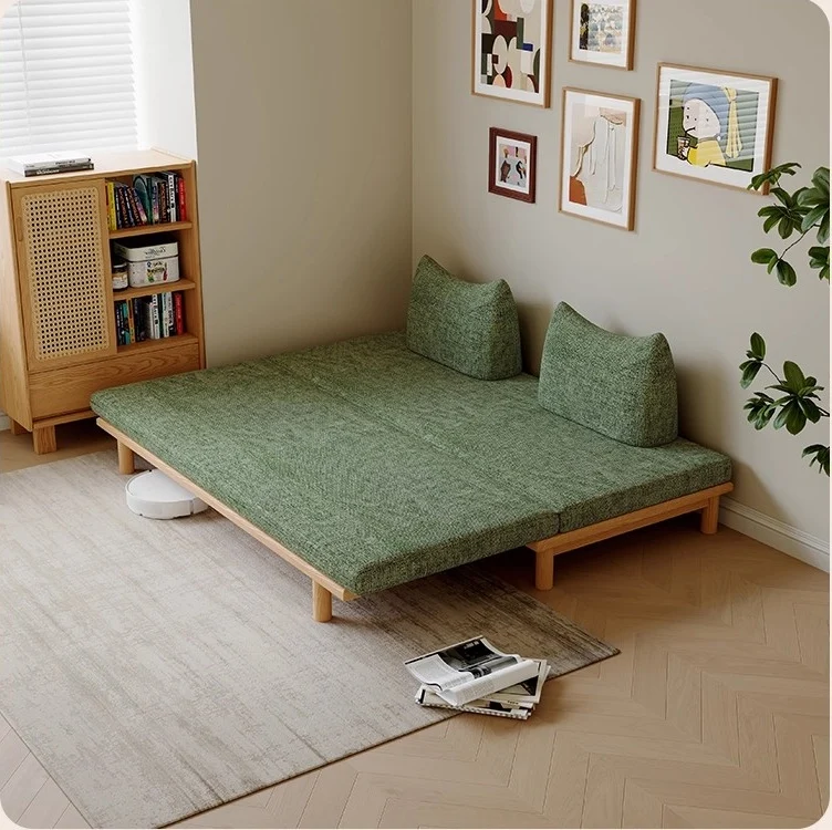 Canapé-lit Tatami à cadre en bois massif avec coussin de dossier à bascule