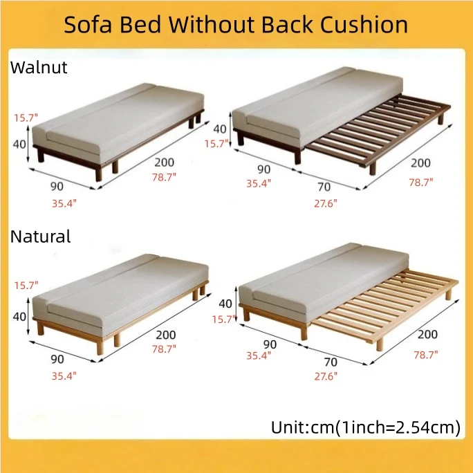Canapé-lit Tatami à cadre en bois massif avec coussin de dossier à bascule