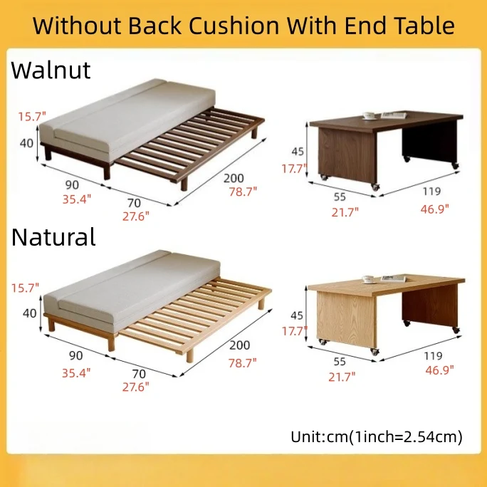 Canapé-lit Tatami à cadre en bois massif avec coussin de dossier à bascule
