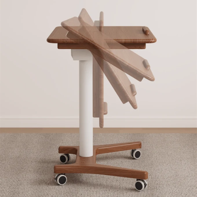 Bureau pour ordinateur portable en bois massif relevable et réglable avec roulettes universelles