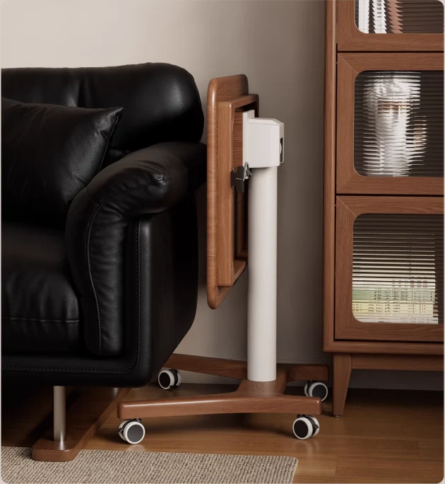 Bureau pour ordinateur portable en bois massif relevable et réglable avec roulettes universelles
