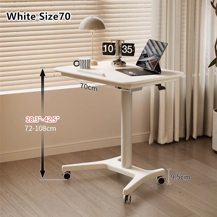 Bureau pour ordinateur portable en bois massif relevable et réglable avec roulettes universelles