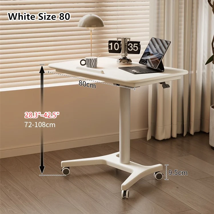 Bureau pour ordinateur portable en bois massif relevable et réglable avec roulettes universelles
