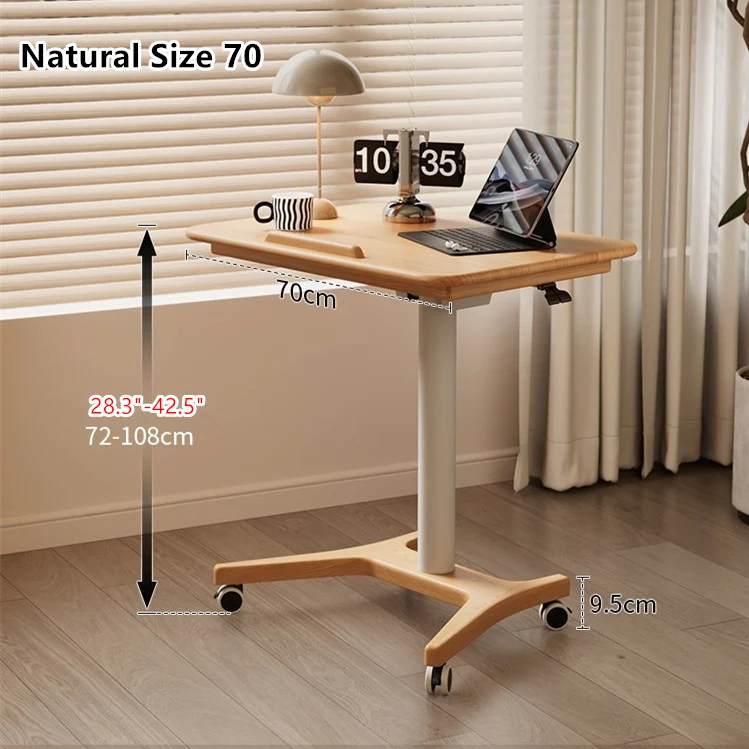 Bureau pour ordinateur portable en bois massif relevable et réglable avec roulettes universelles