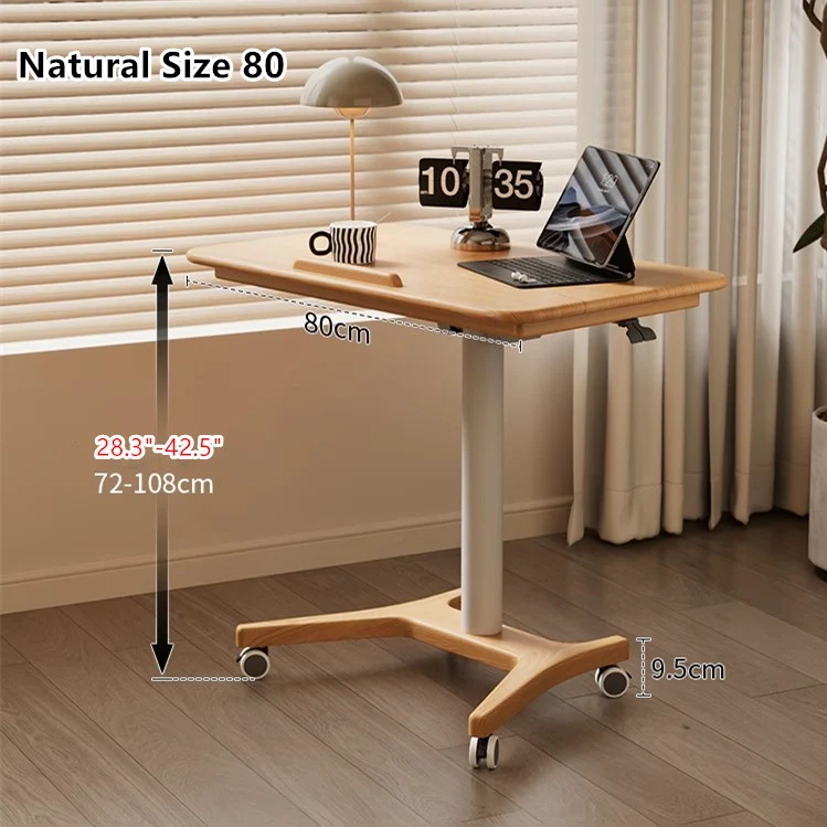 Bureau pour ordinateur portable en bois massif relevable et réglable avec roulettes universelles