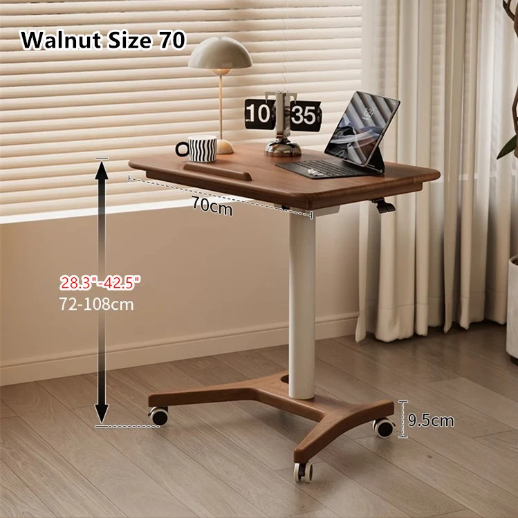 Bureau pour ordinateur portable en bois massif relevable et réglable avec roulettes universelles