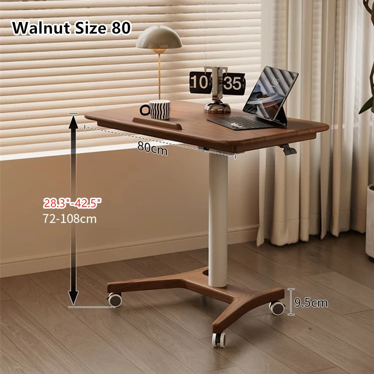 Bureau pour ordinateur portable en bois massif relevable et réglable avec roulettes universelles