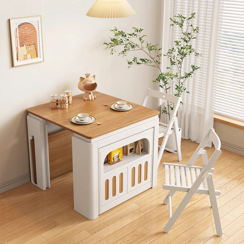 Table à manger extensible moderne avec 4 feuilles en marbre et buffet de rangement