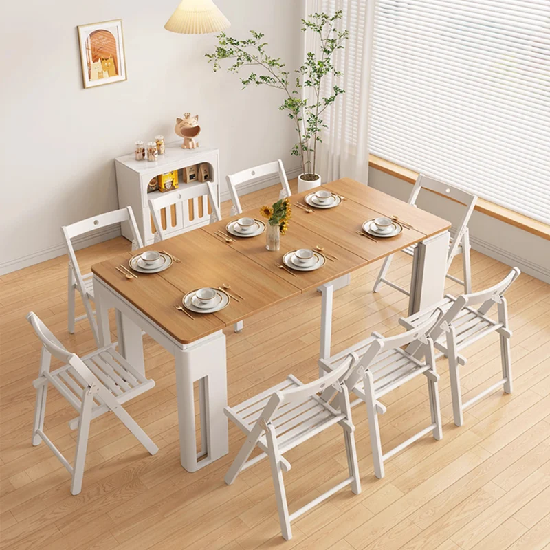 Table à manger extensible moderne avec 4 feuilles en marbre et buffet de rangement