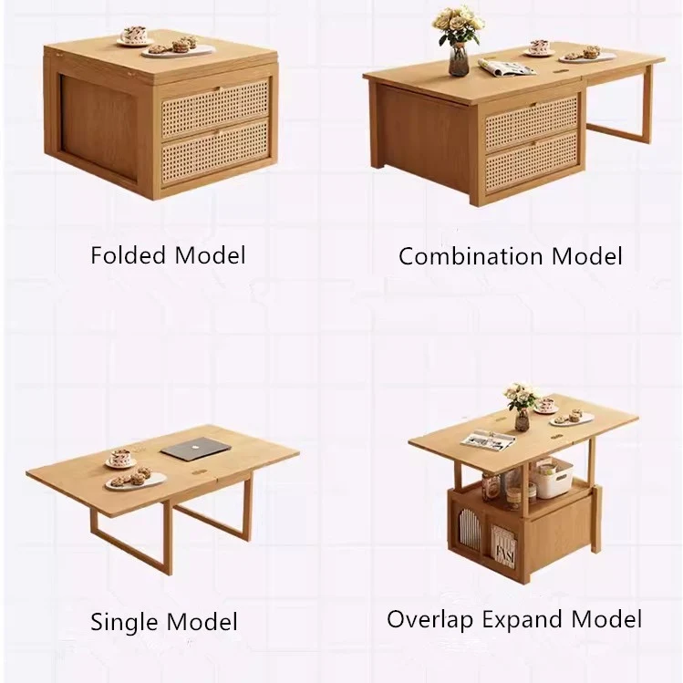 Table basse combinée déformable avec 2 tiroirs de rangement