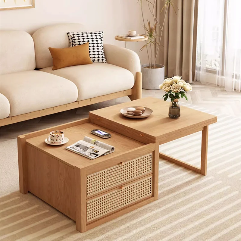 Table basse combinée déformable avec 2 tiroirs de rangement