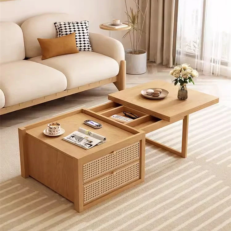 Table basse combinée déformable avec 2 tiroirs de rangement