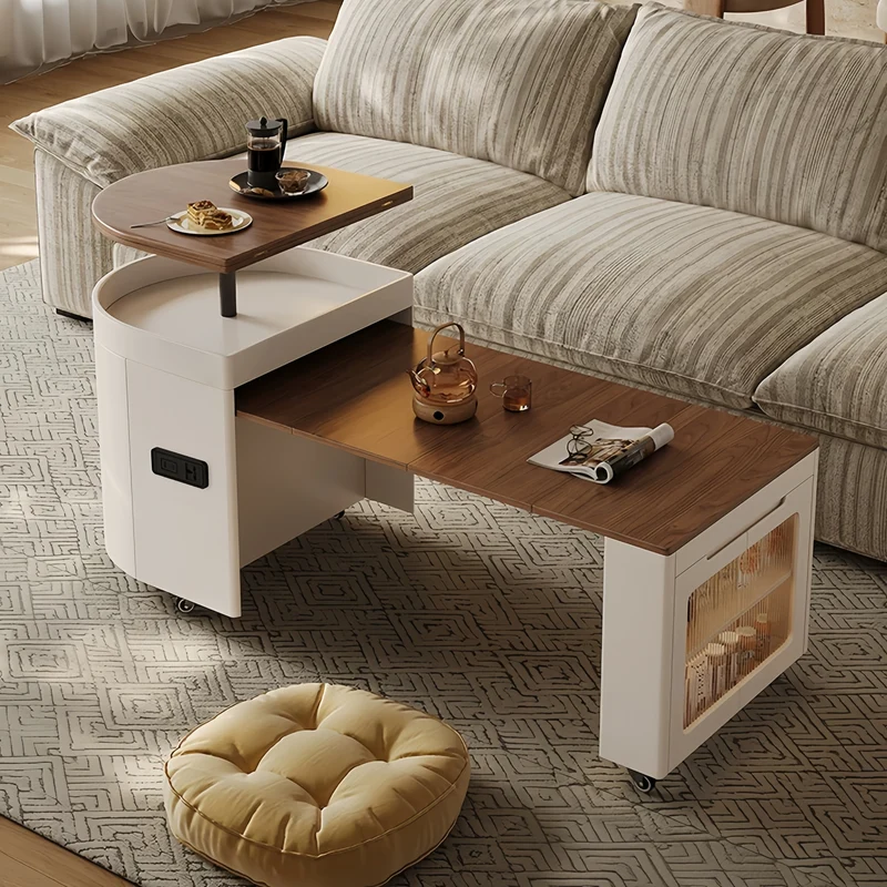 Table basse ovale relevable et extensible avec roulettes universelles