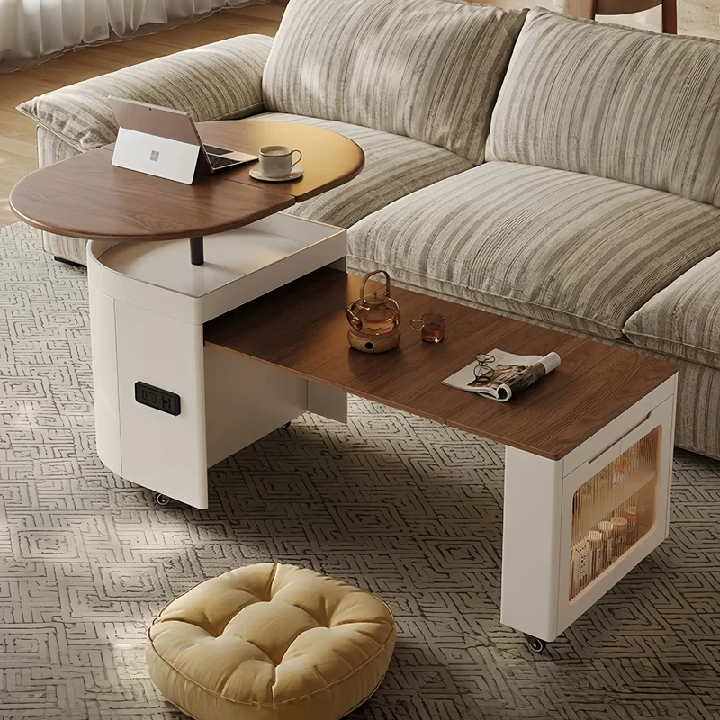 Table basse ovale relevable et extensible avec roulettes universelles