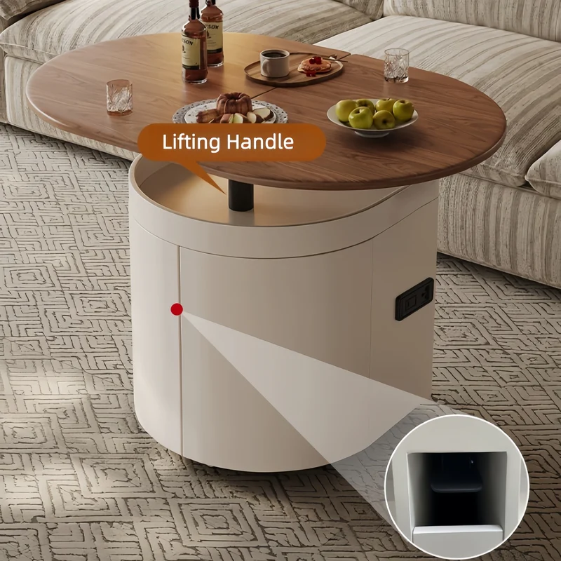 Table basse ovale relevable et extensible avec roulettes universelles