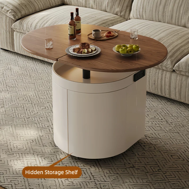 Table basse ovale relevable et extensible avec roulettes universelles