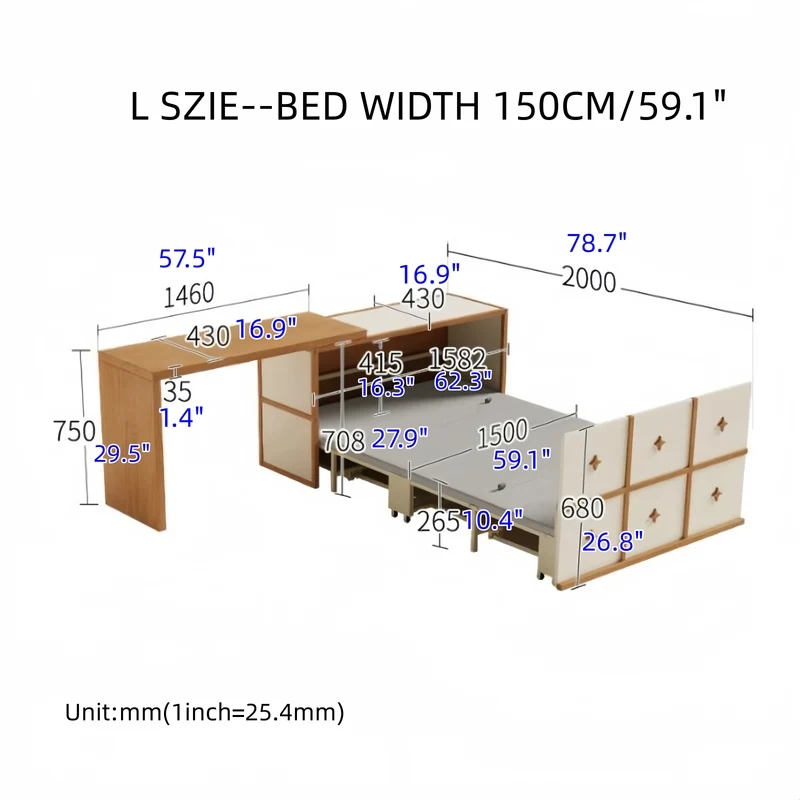 Lit escamotable avec bureau pivotant