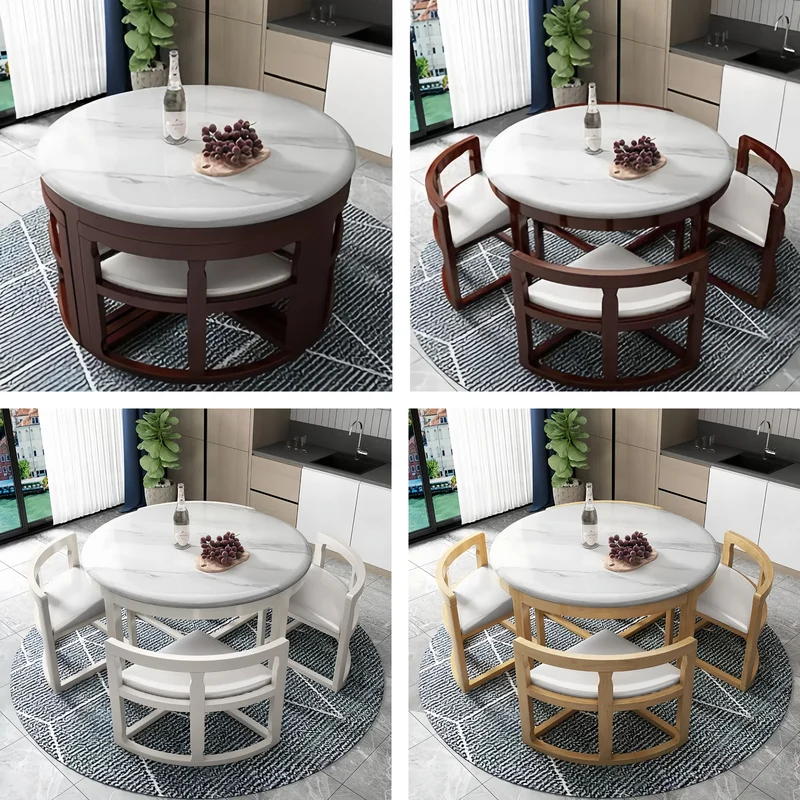 Ensemble table et chaises gigognes rondes en bois massif avec 4 chaises