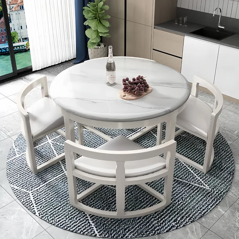 Ensemble table et chaises gigognes rondes en bois massif avec 4 chaises