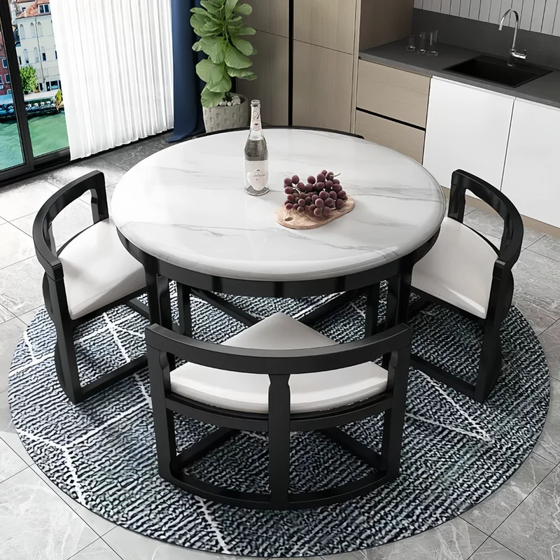 Ensemble table et chaises gigognes rondes en bois massif avec 4 chaises