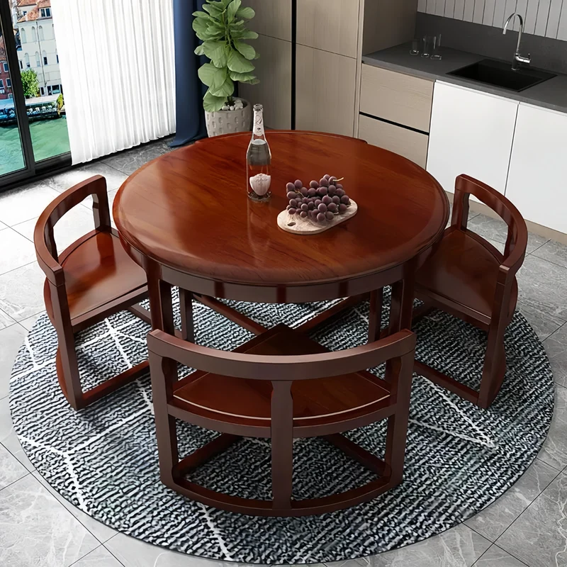Ensemble table et chaises gigognes rondes en bois massif avec 4 chaises