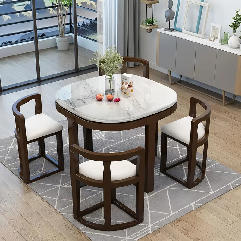 Ensemble table et chaises gigognes en bois massif, peu encombrantes, avec 4 chaises