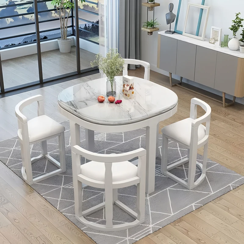 Ensemble table et chaises gigognes en bois massif, peu encombrantes, avec 4 chaises