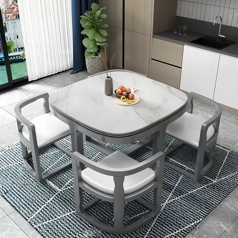 Ensemble table et chaises gigognes en bois massif, peu encombrantes, avec 4 chaises