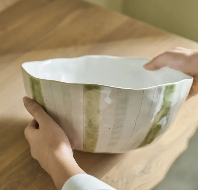 Hollywell Serving Bowl, Green Stripe