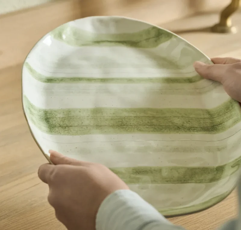 Hollywell Oval Platter, Green Stripe