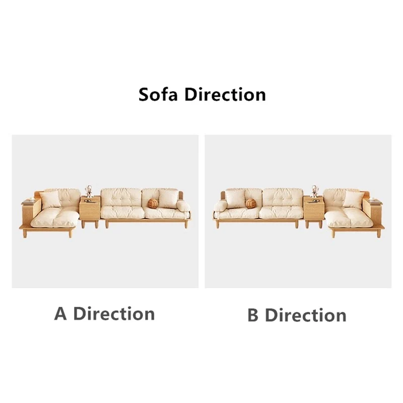 Canapé Japandi en bois massif avec accoudoir rotatif et table d'appoint relevable