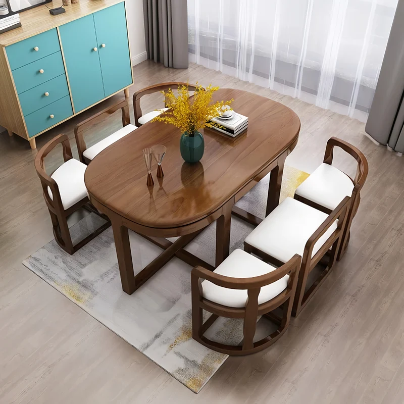 Table de salle à manger gigogne en bois massif avec 6 chaises