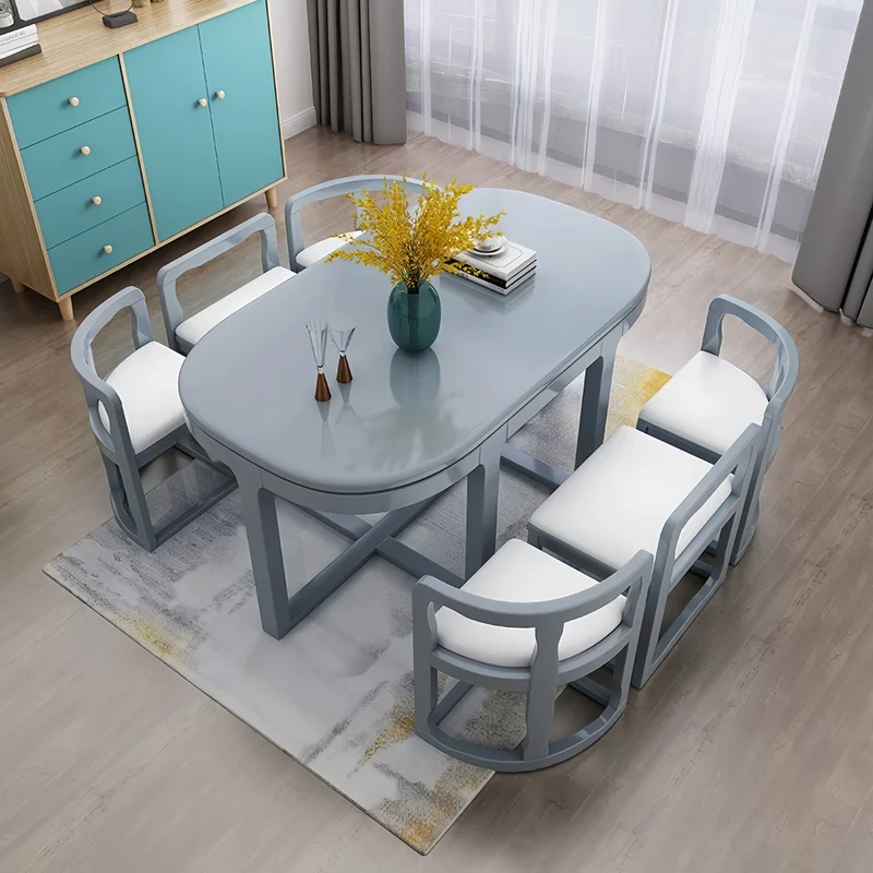 Table de salle à manger gigogne en bois massif avec 6 chaises